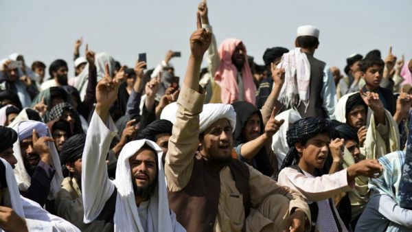 Taliban supporters gather to celebrate the US withdrawal from Afghanistan 