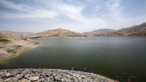 A view of the reservoir of the Mujib Dam