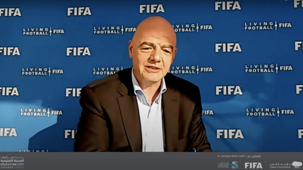 جياني إنفانتينو رئيس الإتحاد الدولي لكرة القدم يؤكد: "الاستعدادات لبطولة كأس العالم FIFA قطر 2022™هي الأفضل على الإطلاق" خلال مشاركته في سلسلة محاضرات المدينة التعليمية التابعة لمؤسسة قطر