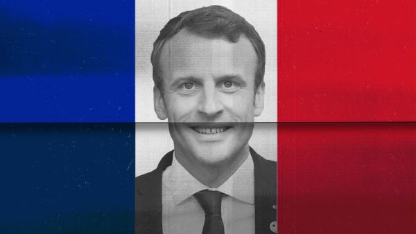 Macron in the French flag 