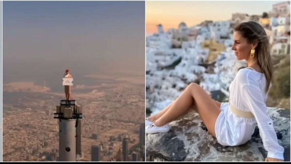 فتاة تقف على برج خليفة لتصوير إعلان