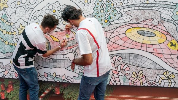 Charles Leclerc and Carlos Sainz Jr. attempting to break the GUINNESS WORLD RECORDS. Ferrari World Abu Dhabi Welcomes Formula 1 Drivers Charles Leclerc and Carlos Sainz Jr.