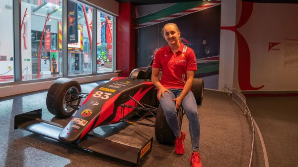 Maya Weug at Ferrari World Abu Dhabi First Female Member of the Ferrari Driver Academy Maya Weug Visits Ferrari World Abu Dhabi
