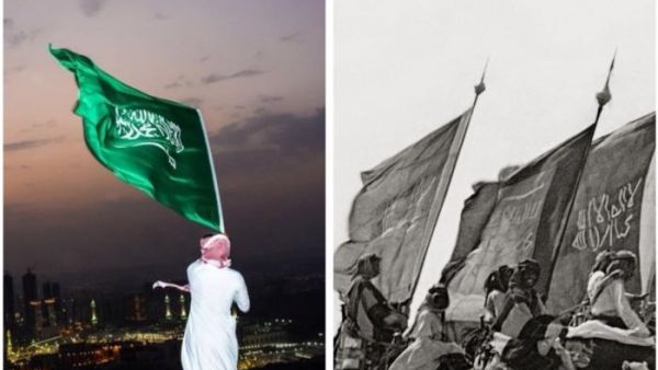 علم الدولة السعودية الأولى يرفرف عاليًا مع العلم السعودي