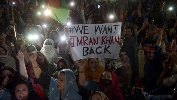 Supporters of Pakistan Tehreek-e-Insaf (PTI) party of dismissed Pakistan's Prime Minister Imran Khan