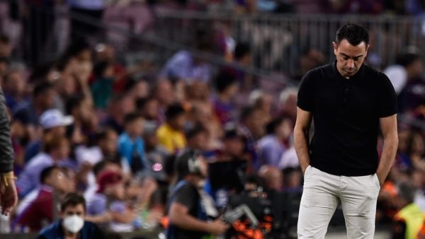 Barcelona's Spanish coach Xavi reacts during the Spanish League football match between FC Barcelona and Villarreal CF at the Camp Nou stadium in Barcelona on May 22, 2022. (Photo by Josep LAGO / AFP)
