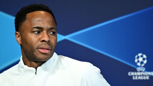 Manchester City's English midfielder Raheem Sterling attends a press conference at the Manchester City training ground in Manchester, north west England, on April 25, 2022, on the eve of their UEFA Champions League semi-final first leg football match against Real Madrid. (Photo by Oli SCARFF / AFP) Manchester City's English midfielder Raheem Sterling attends a press conference at the Manchester City training ground in Manchester, north west England, on April 25, 2022, on the eve of their UEFA Champions League semi-final first leg football match against Real Madrid. (Photo by Oli SCARFF / AFP)