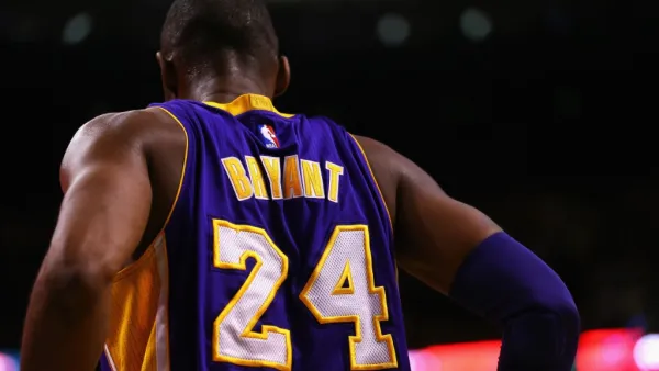 A detail of Kobe Bryant #24 of the Los Angeles Lakers' jersey during the second quarter against the Boston Celtics at TD Garden on December 30, 2015 in Boston, Massachusetts. Maddie Meyer/Getty Images/AFP (Photo by Maddie Meyer / GETTY IMAGES NORTH AMERICA / Getty Images via AFP)