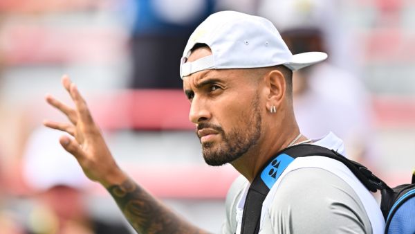Nick Kyrgios of Australia makes his way to centre court prior to his match against Daniil Medveded during Day 5 of the National Bank Open at Stade IGA on August 10, 2022 in Montreal, Canada. Minas Panagiotakis/Getty Images/AFP (Photo by Minas Panagiotakis / GETTY IMAGES NORTH AMERICA / Getty Images via AFP)