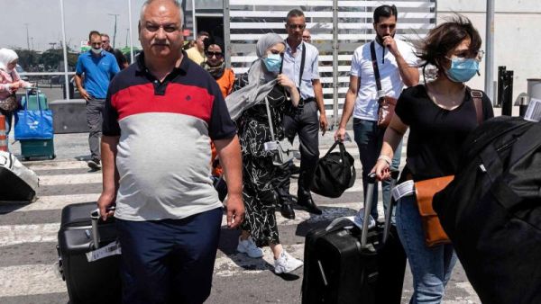 Palestinians leaving Larnaca Airport 