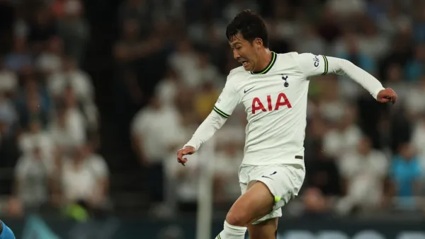 Tottenham Hotspur's South Korean striker Son Heung-Min runs with the ball during the UEFA Champions League Group D football match between Tottenham and Olympique de Marseille, at the Tottenham Hotspur Stadium, in London, on September 7, 2022. (Photo by Adrian DENNIS / AFP)
