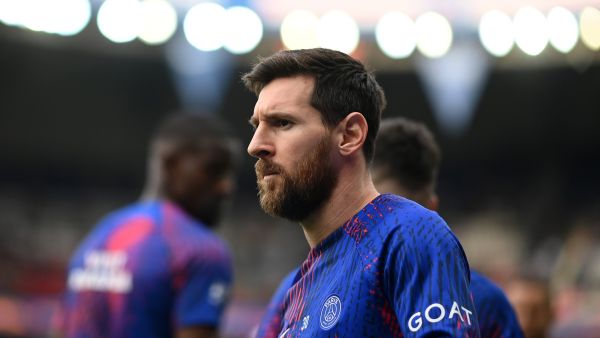 Paris Saint-Germain's Argentine forward Lionel Messi looks on prior to the French L1 football match between Paris Saint-Germain (PSG) and ES Troyes AC at The Parc des Princes Stadium in Paris on October 29, 2022. (Photo by FRANCK FIFE / AFP)