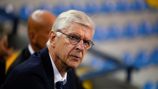 FIFA's Chief of Global Football Development Arsene Wenger attends a press conference by FIFA's president Gianni Infantino (not in frame), at the Sports Center Dome of the Autonomous Sports Confederation of Guatemala, in Guatemala City on August 30, 2022. (Photo by Johan ORDONEZ / AFP)