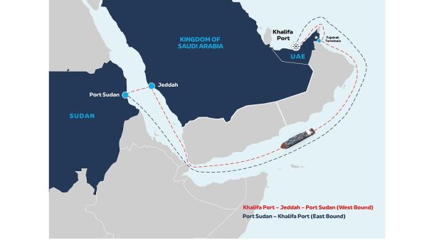 A map depicting the route of the new UAE-Red Sea service launched by SAFEEN Feeders. SAFEEN Feeders Launches New UAE-Red Sea Service