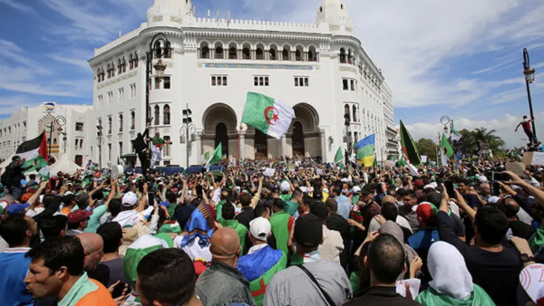 Demonstrators are seen in Algiers, Algeria, on May 17, 2019