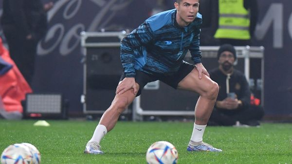 Cristiano Ronaldo takes part in a team training session after his unveiling at the Mrsool Park Stadium in the Saudi capital Riyadh on January 3, 2023. (Photo by AFP)