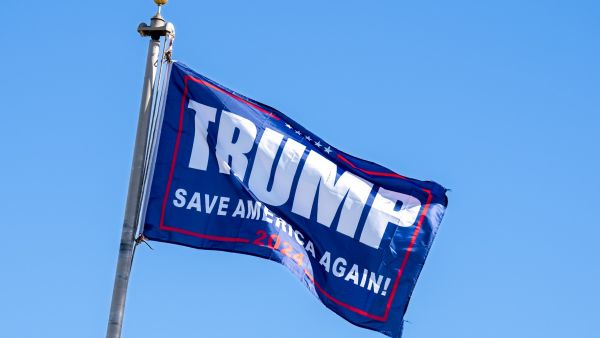 A Trump flag ahead of former US President Donald Trump's 2024 election campaign rally in Waco, Texas, March 25, 2023. Trump is holding the rally at the site of the deadly 1993 standoff between an anti-government cult and federal agents. (Photo by SUZANNE CORDEIRO / AFP) Trump warns of China-Russia-Iran "alliance"