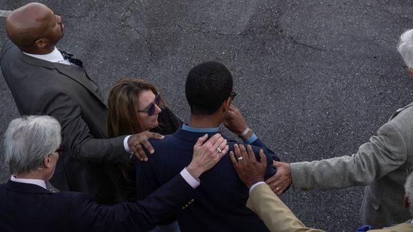 DADEVILLE, AL - APRIL 16: Mourners attend a vigil at the First Baptist Church of Dadeville following last night's mass shooting at the Mahogany Masterpiece dance studio on April 16, 2023 in Dadeville, Alabama. At least four people were shot and killed at a teenager's birthday party, with as many as 20 injured, according to published reports. The reports say one of the victims was a Dadeville football player bound for Jacksonville State University in state. Megan Varner/Getty Images/AFP (Photo by Megan Varne