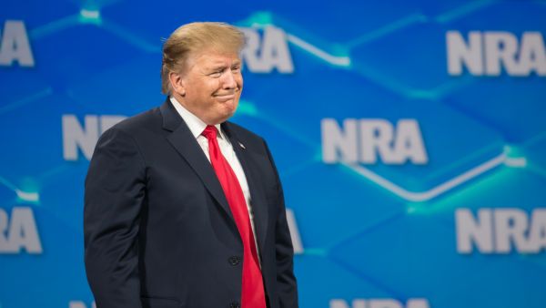 Former president Donald Trump speaking during the NAtional Rifle Association Annual Meeting in Houston