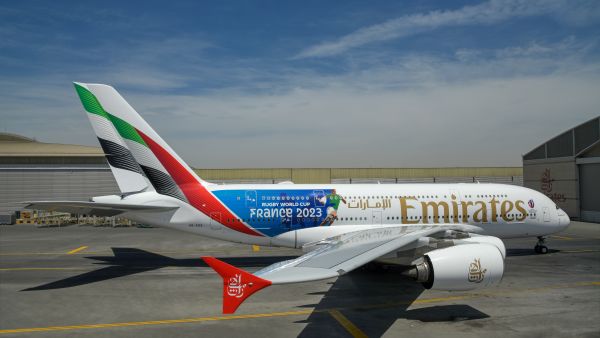 Sky high try: Emirates debuts Rugby World Cup 2023 livery on the A380
