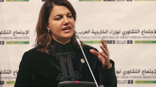 Libyan Foreign Affairs Minister Najla Mangoush holds a press conference at the end of the Arab foreign ministers meeting in the capital Tripoli, on January 22, 2023. Arab states boycotted a meeting hosted by Libya's unity government, with just five of the Arab League's 22 members sending their top diplomats and even the bloc's secretary general staying away. (Photo by Mahmud Turkia / AFP) Libya