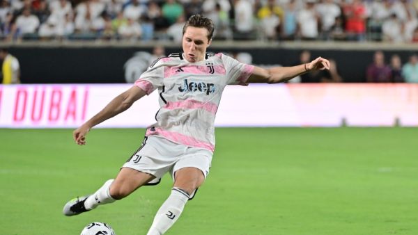 ederico Chiesa #7 of Juventus looks to take a shot on goal in the second half against the Real Madrid during a pre-season friendly at Camping World Stadium on August 02, 2023 in Orlando, Florida. Julio Aguilar/Getty Images/AFP (Photo by Julio Aguilar / GETTY IMAGES NORTH AMERICA / Getty Images via AFP)