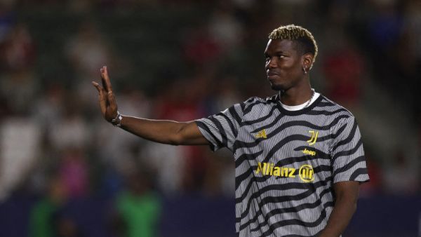 Paul Pogba #10 of Juventus waves as he leaves the field during the Pre-Season Friendly match between Juventus and AC Milan at Dignity Health Sports Park on July 27, 2023 in Carson, California. Harry How/Getty Images/AFP (Photo by Harry How / GETTY IMAGES NORTH AMERICA / Getty Images via AFP)