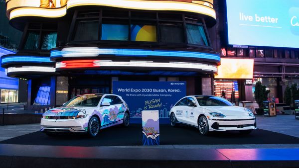 Times Square, New York, NY. Hyundai Motor Group Showcases Art Cars in New York City Supporting Busan’s Bid for the 2030 World Expo