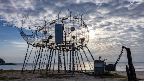 The Sea is My Land" by artist Iyo Kacaw on display at a beach currently exhibiting artwork as part of the Matsu Biennial art exhibition, on Nangan island in Taiwan's Matsu Islands. (Photo by ANNABELLE CHIH / AFP)