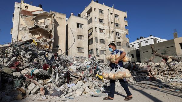 The largest bakery in Gaza was destroyed by an Israeli missile Wednesday afternoon. (Mohammed Abed/ AFP)