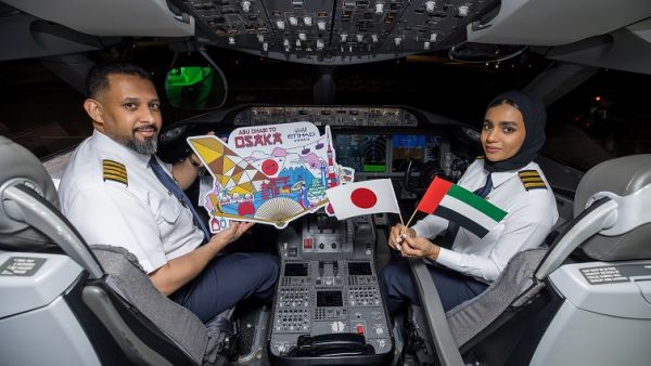 Etihad Airways pilots waiving UAE and Japan flags Etihad Takes Off To A Trio Of New Destinations
