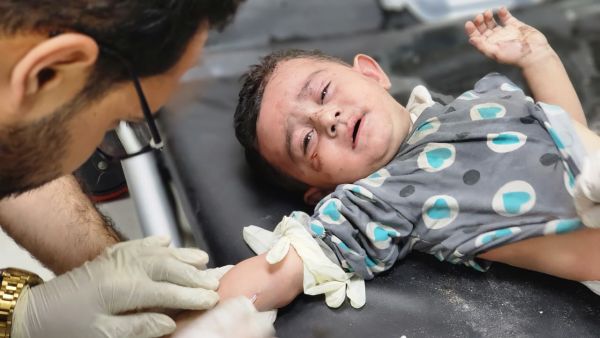 Injured child in the latest Israeli attack on Gaza. (Photo shared exclusively for AlBawaba byHani Alshaer)