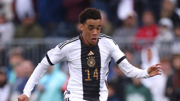 Jamal Musiala of Germany controls the ball during the international friendly match between Germany and United States at Pratt & Whitney Stadium on October 14, 2023 in East Hartford, Connecticut.   Alex Grimm/Getty Images/AFP (Photo by ALEX GRIMM / GETTY IMAGES NORTH AMERICA / Getty Images via AFP)