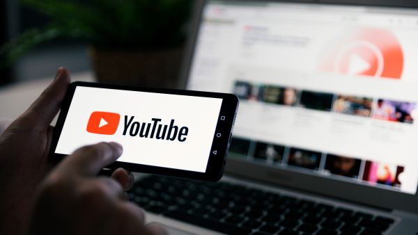 smart phone with YouTube logo