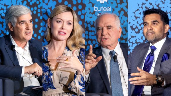 Dr. Juan Pablo Uribe, Dr. Catharine Young, Rep. Mike Kelly, Dr. Shamsheer Vayalil speaking at the 10th Burjeel Holdings Oncology Conference in Washington DC. Burjeel Holdings Oncology Conference Marks 10 Years, Focusing on Equitable Solutions for Cancer Care