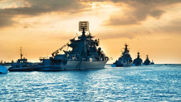 Military navy ships in a sea 