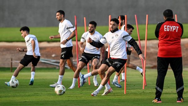 Egypt's players take part in a training session at the Lucien Yebart modern high school in San Pedro, on January 27, 2024 on the eve of the 2024 Africa Cup of Nations (CAN) round of 16 football match between Egypt and DR Congo. (Photo by Sia KAMBOU / AFP) Egypt's players take part in a training session at the Lucien Yebart modern high school in San Pedro, on January 27, 2024 on the eve of the 2024 Africa Cup of Nations (CAN) round of 16 football match between Egypt and DR Congo. (Photo by Sia KAMBOU / AFP)