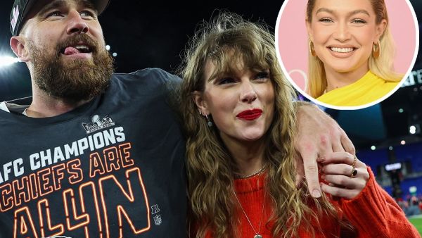 Gigi Hadid shows love for Taylor Swift and Travis Kelce after their PDA-filled Chiefs win celebration. (X)