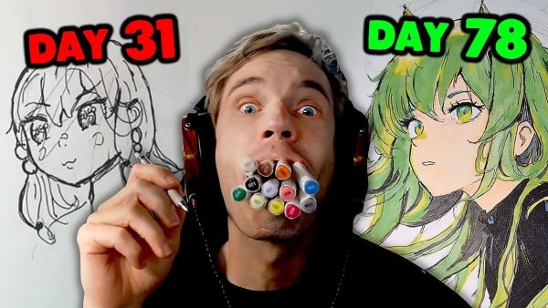 PewDiePie’s drawing journey progress: From Bob Ross to masterpieces. (YouTube)