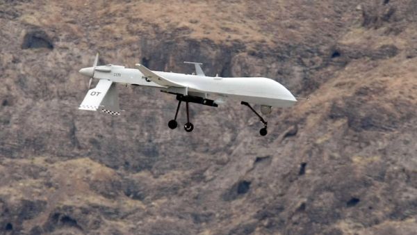 An MQ-1B Predator unmanned aircraft flies during training April 16, 2009 at Creech Air Force Base in Indian Springs, Nevada. 