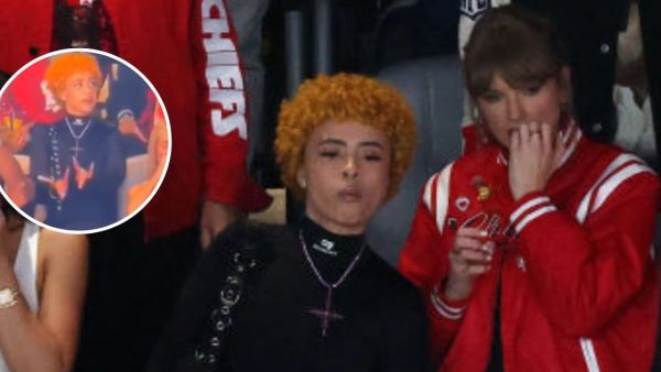 Ice Spice’s ‘devil’ signs and upside down cross at Super Bowl spark satanic rumors. (X)