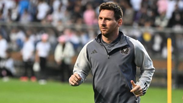 Inter Miami's Argentine forward Lionel Messi runs during training for the friendly football match between Hong Kong Team and US Inter Miami CF at the Hong Kong Stadium in Hong Kong on February 3, 2024. (Photo by Peter PARKS / AFP)