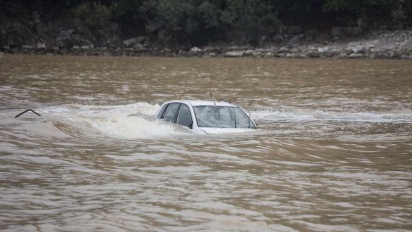 A car in flood waters