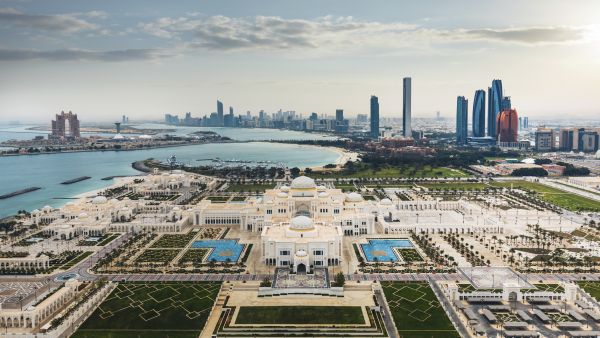Early morning aerial shot of Qasr Al Watan (DCT Abu Dhabi) Department of Culture and Tourism – Abu Dhabi to deliver Tourism Strategy 2030 to ensure emirate’s sustainable growth as global tourism destination