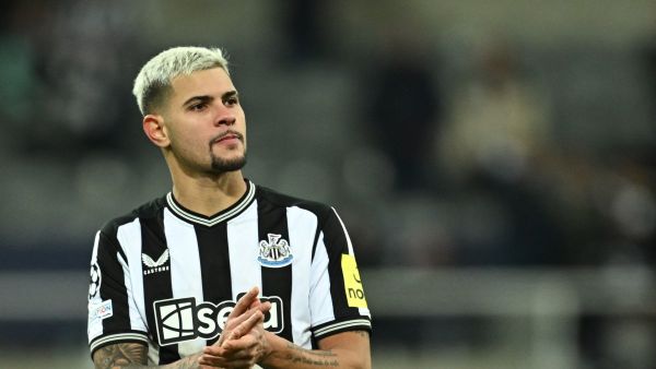 Newcastle United's Brazilian midfielder #39 Bruno Guimaraes applauds at the end of the UEFA Champions League Group F football match between Newcastle United and AC Milan at St James' Park in Newcastle-upon-Tyne, north east England on December 13, 2023. AC Milan wins 2 - 1 against Newcastle United and qualifies for the Champions League last 16. (Photo by Paul ELLIS / AFP)