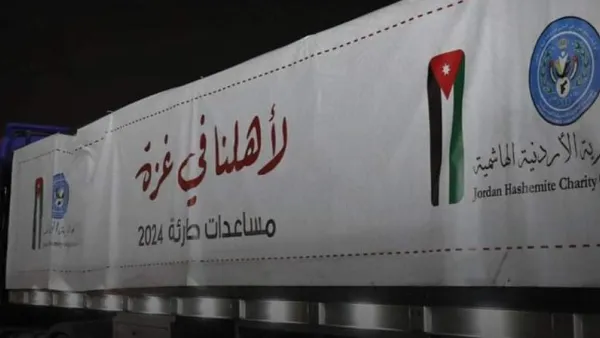 صورة لشاحنة مساعدات أردنية متجهة لغزة