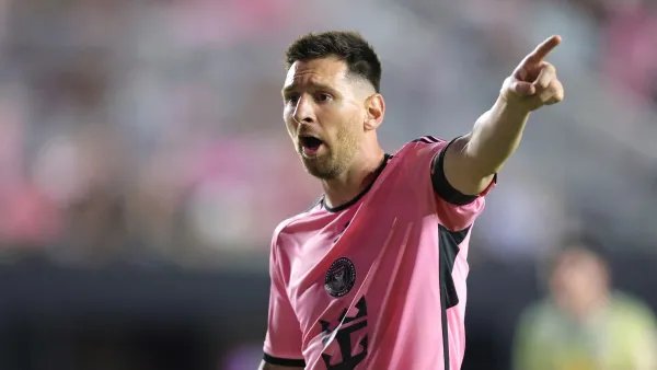 Inter Miami's Argentine forward #10 Lionel Messi gestures during the Major League Soccer (MLS) football match between Inter Miami CF and the New York Red Bulls at Chase Stadium in Fort Lauderdale, Florida, on May 4, 2024. (Photo by Chris ARJOON / AFP)