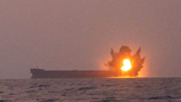 A handout picture obtained from Yemen's Huthi Ansarullah Media Center on June 30, 2024, shows what they said is the June 23 targeting of the Transworld Navigator ship off the coast of Yemen. AFP Houthis target fourth vessel in 24 hours
