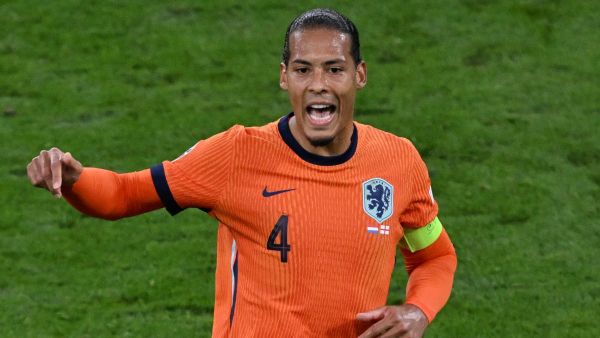 Netherlands' defender #04 Virgil Van Dijk gestures during the UEFA Euro 2024 semi-final football match between the Netherlands and England at the BVB Stadion in Dortmund on July 10, 2024. (Photo by Kirill KUDRYAVTSEV / AFP)