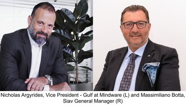 Nicholas Argyrides, Vice President - Gulf at Mindware and Massimiliano Botta, Siav General Manager Mindware Signs Strategic Partnership with Siav in MENA Region